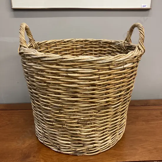 Vintage Woven Wicker Basket With Handles. 33 x 41cm